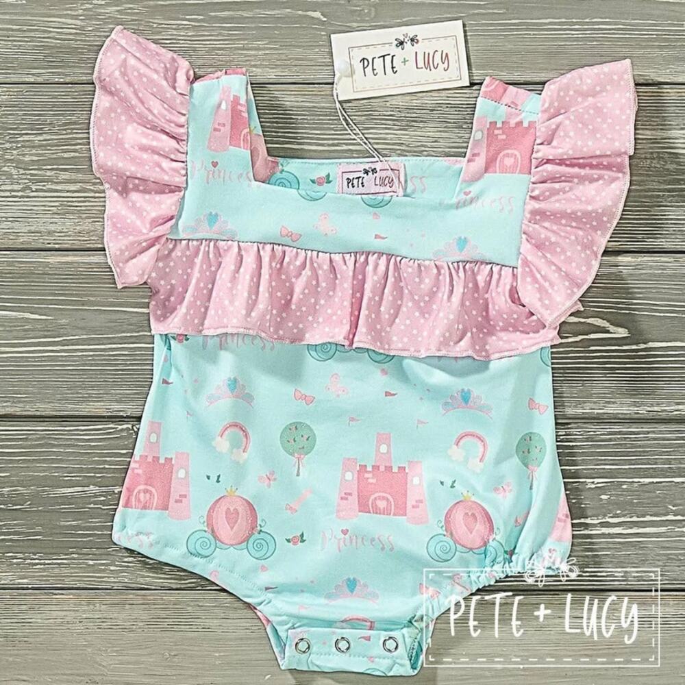 PETE + LUCY Princess Carriage Ruffle Romper Infant Baby 3-6 months